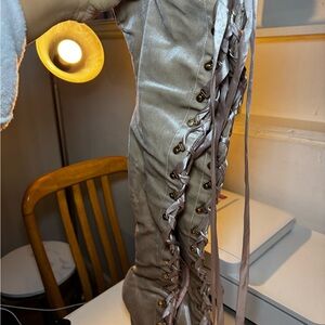 Women’s champagne velvet knees high boots